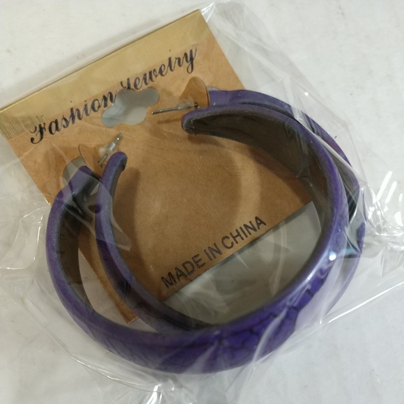 🆕2.0 INCH HOOP EARRINGS PURPLE WITH ACCENT BOHO - Picture 2 of 8